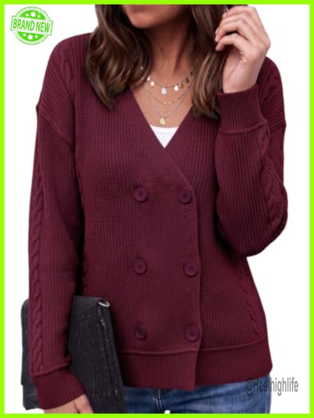 Sidefeel Women's Knit Cardigan Sweater V-Neck Button Long Sleeve